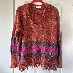 Hollister marled yarn multicolor hooded fringe sweater